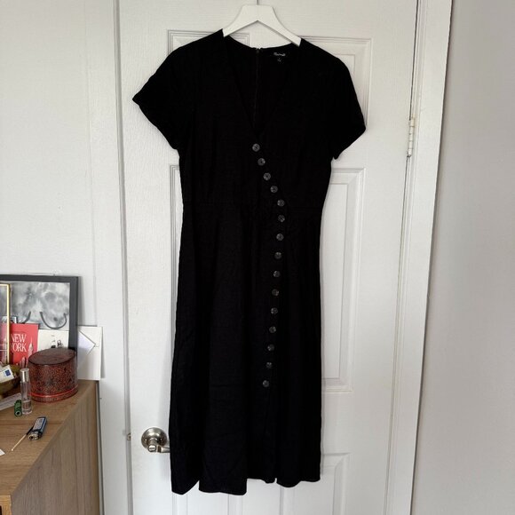 Madewell Linen-Blend Button-Wrap Midi Dress - Picture 2 of 4